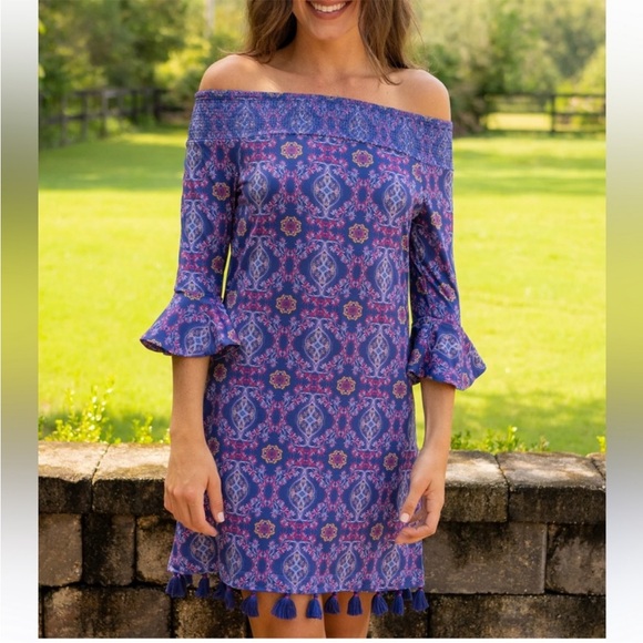 Cabana Life Seattle Smocked Off the Shoulder Tassel Dress SZ XS NWT - Picture 1 of 5